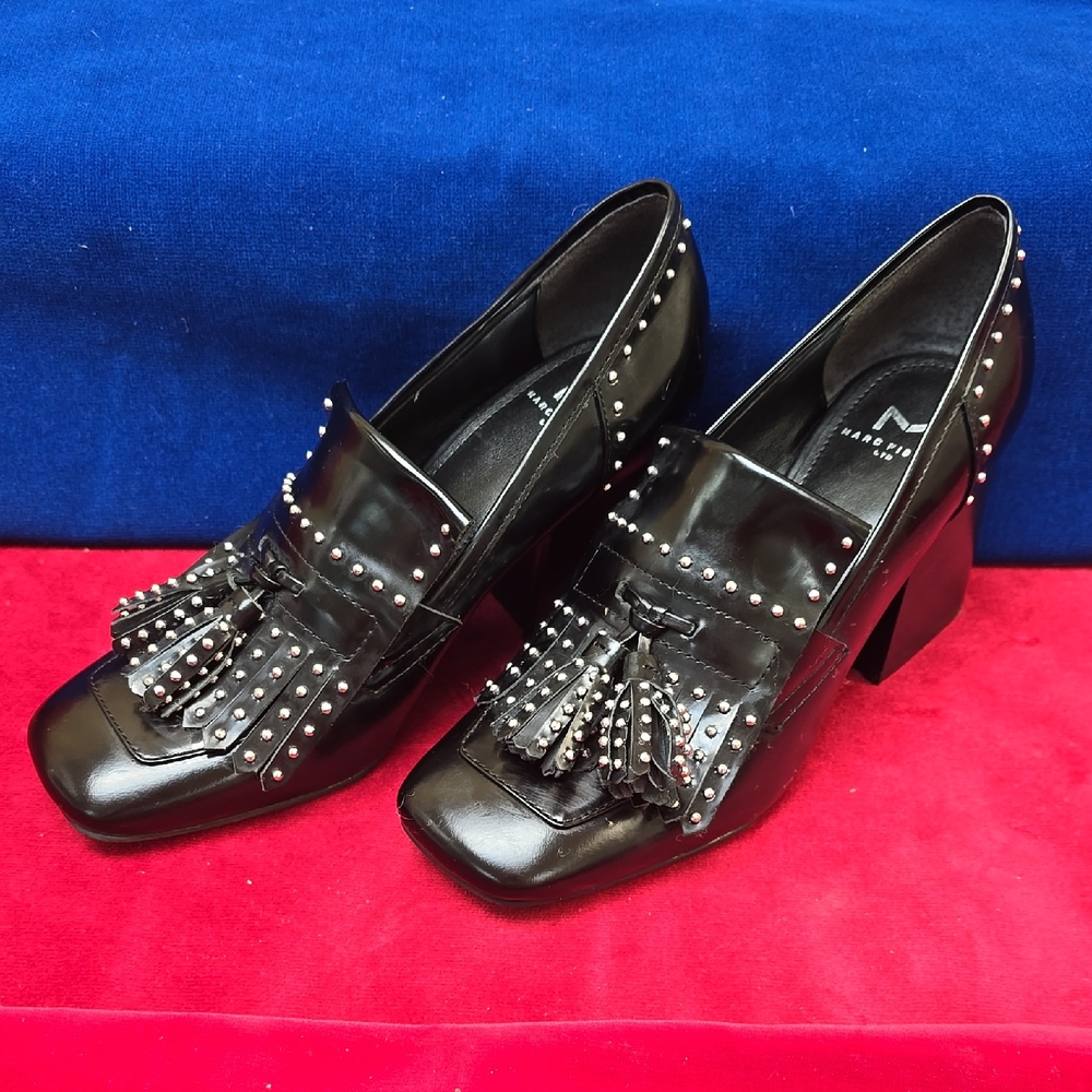 Marc Fisher Black Studded Loafers with Tassels